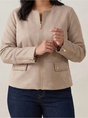 a new day Beige Collarless Zip Jacket with Gold Hardware (looks like suede)